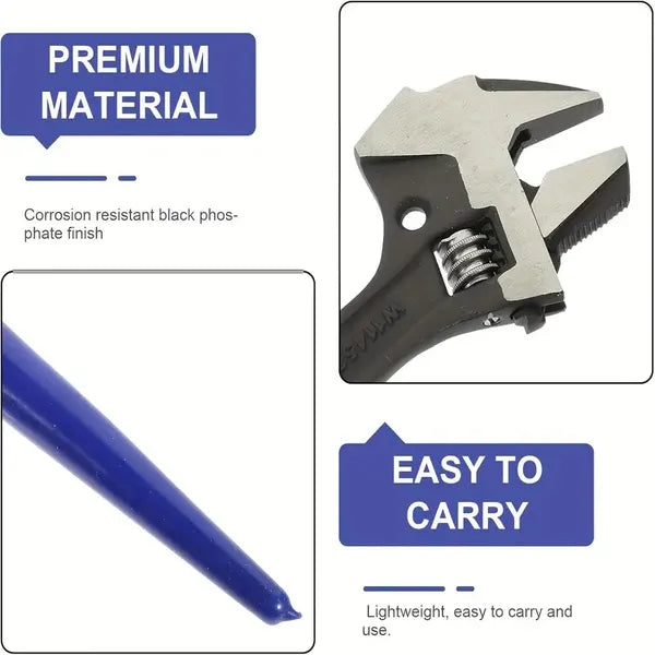 16-Inch Adjustable Wrench with Dual Head & Hammer Function - Heavy Duty Industrial Hand Tool