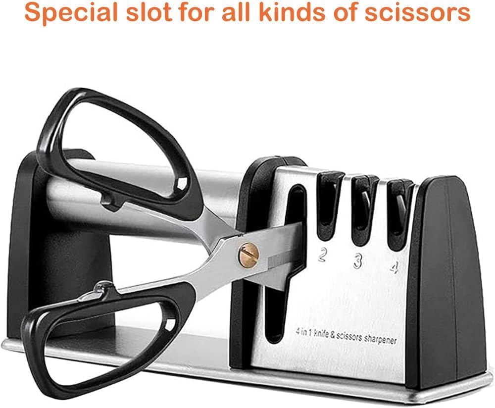 4-in-1 Kitchen Blade and Scissor Sharpening Tool - Black