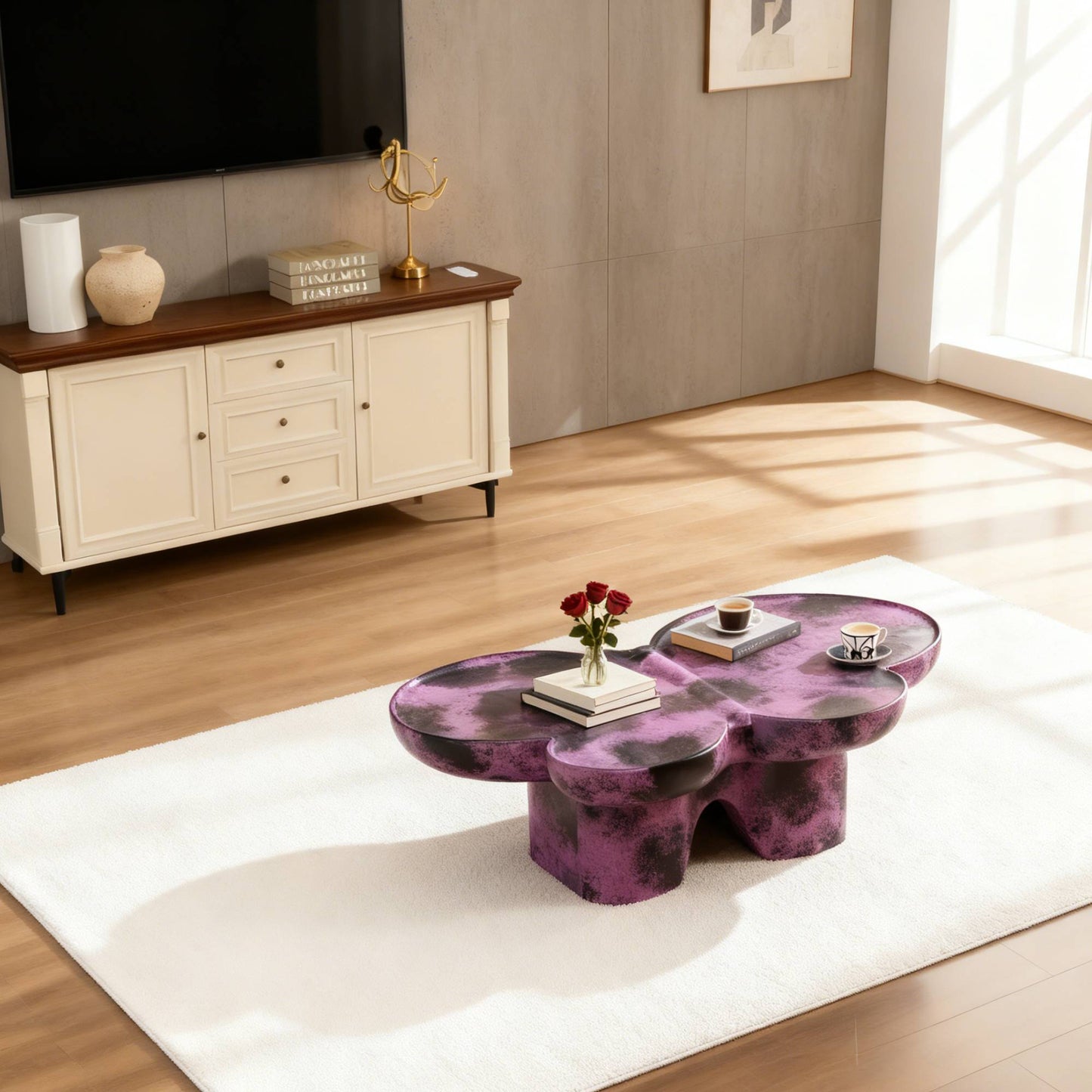 Modern Coffee Table Faux Travertine Textured For Livingroom
