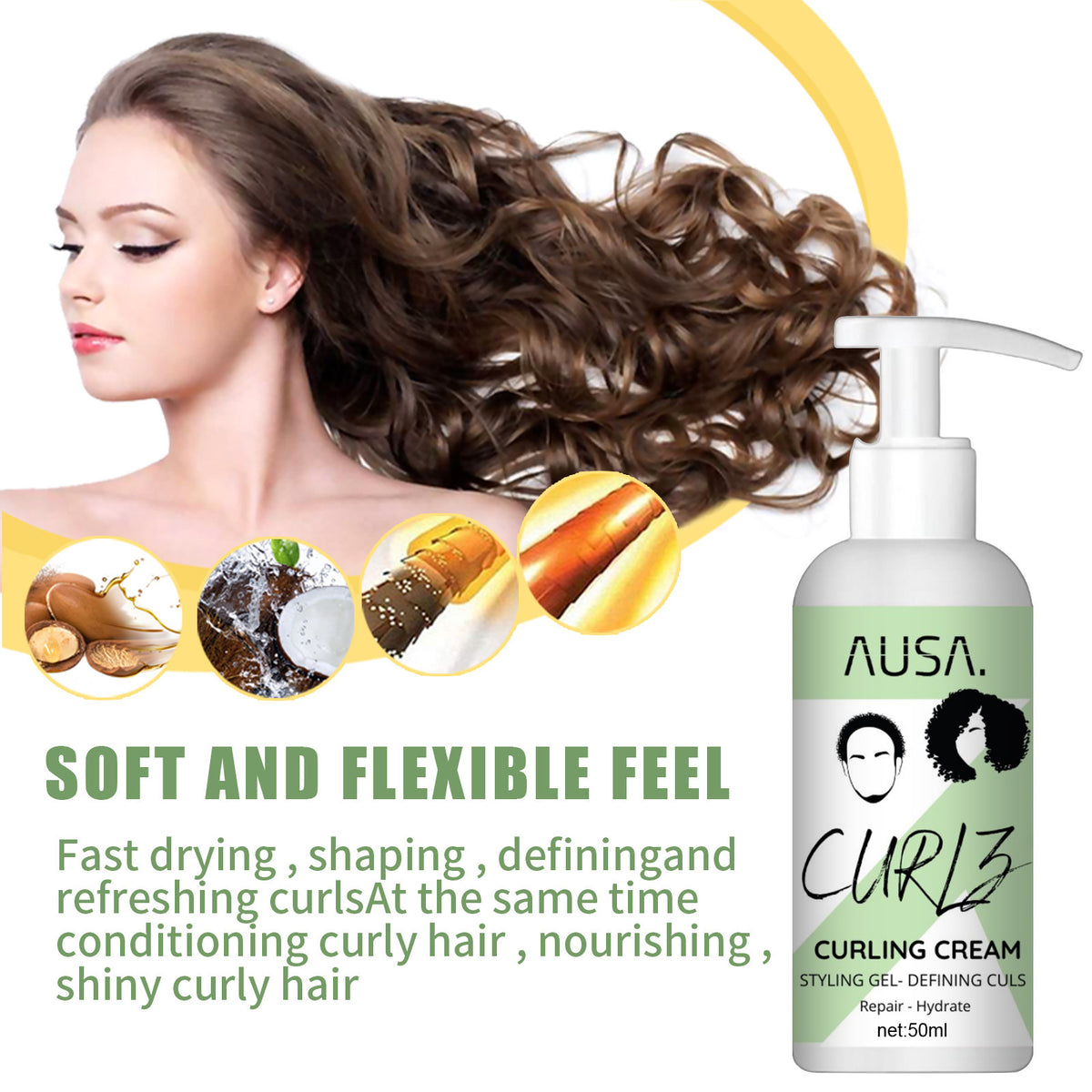 50ml Hair Curl Elastin Spray - Moisturizing & Protecting Hair Care