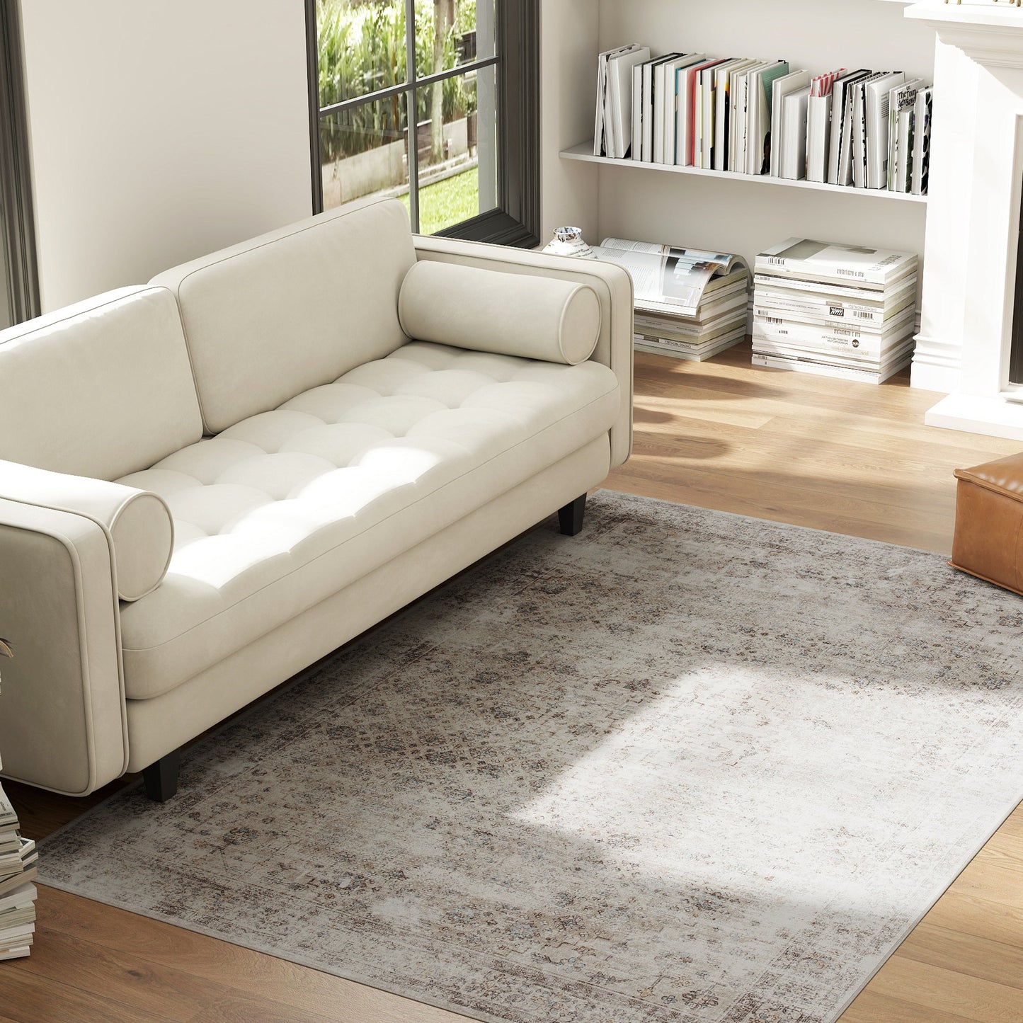 Machine Washable Non-Slip Area Rug 4x6 - Light Mixed-Brown