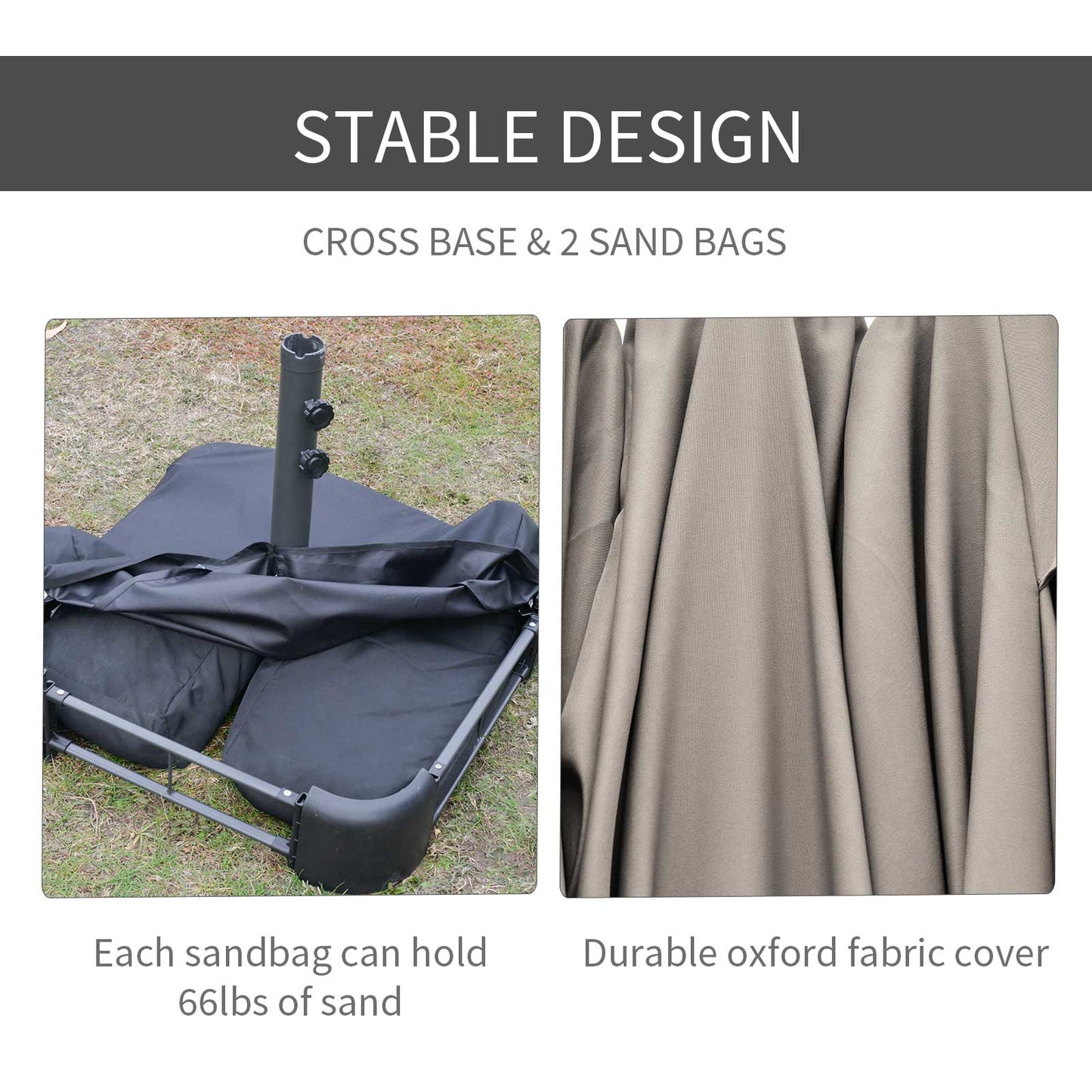 15' Double-Sided Patio Umbrella with Base - Coffee