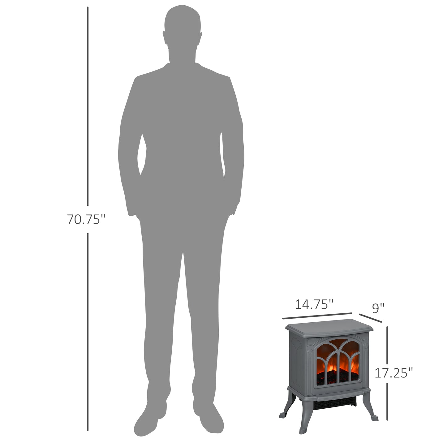 Electric Fireplace Heater Freestanding Stove with Realistic Logs Flame Effect Gray 750W/1500W