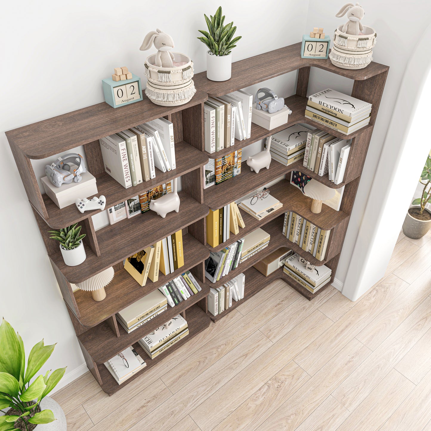 90 cm Space Saving Corner Bookshelf & 80 cm Extendable Bookcase - Dark Brown