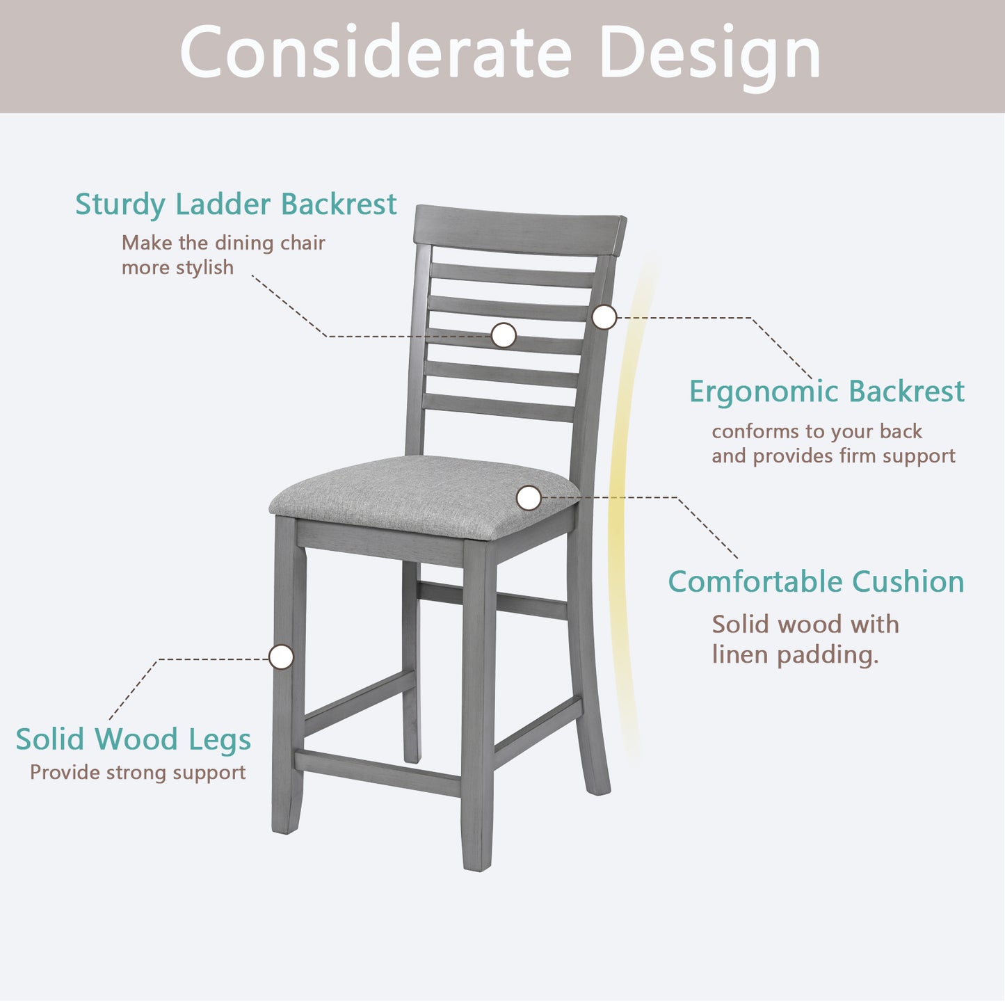 Gray Wooden Counter Height Dining Chairs Set of 4