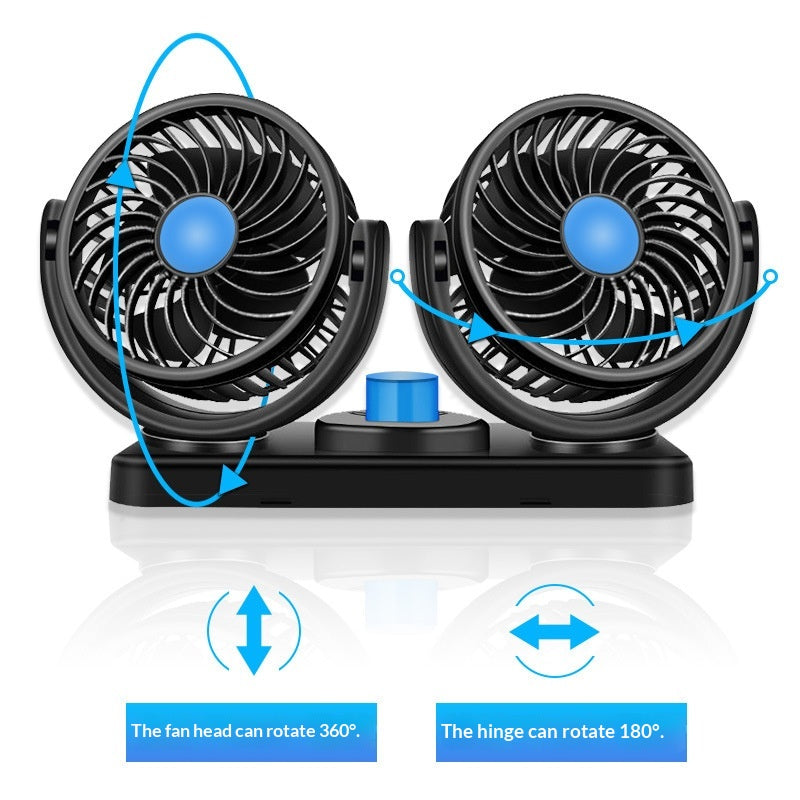 Dual-Head Car Fan USB Control Heavy Duty Fan for Vehicle Cooling