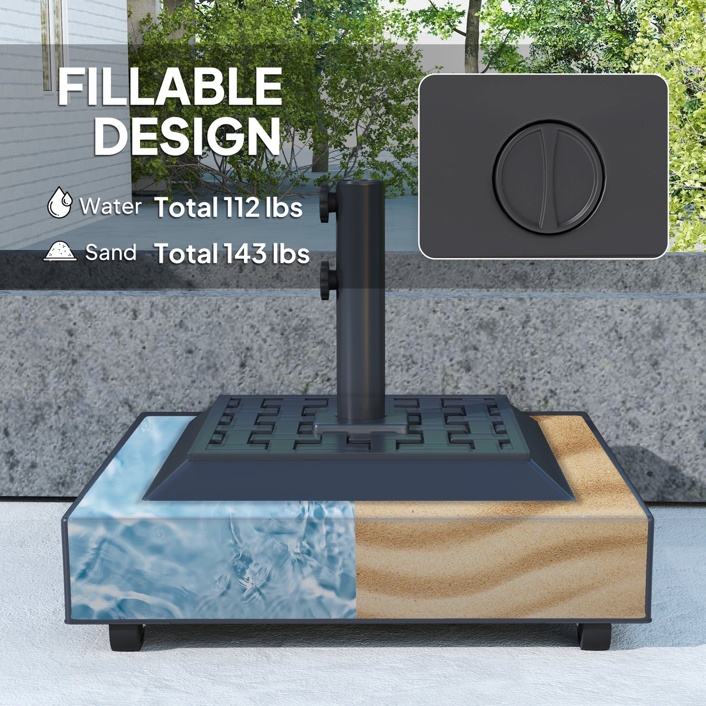 Heavy Duty Outdoor Umbrella Stand Base with Wheels - Black