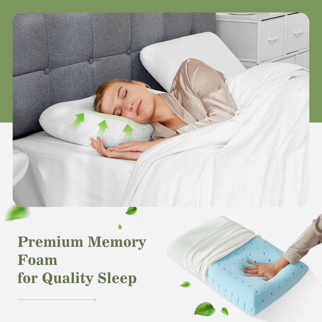 Ergonomic Memory Foam Pillow with Washable Pillowcase - 2 Pack