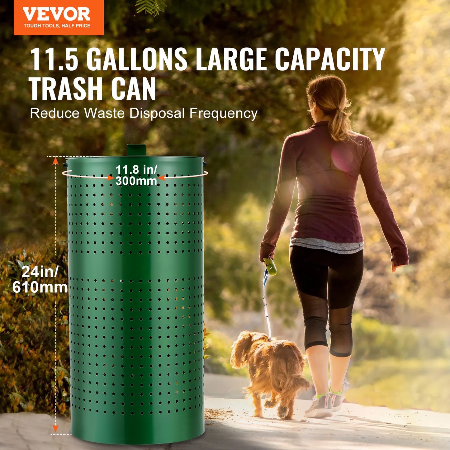 Weather-Resistant Dog Poop Trash Can 11.5 Gallons with Lid - Green