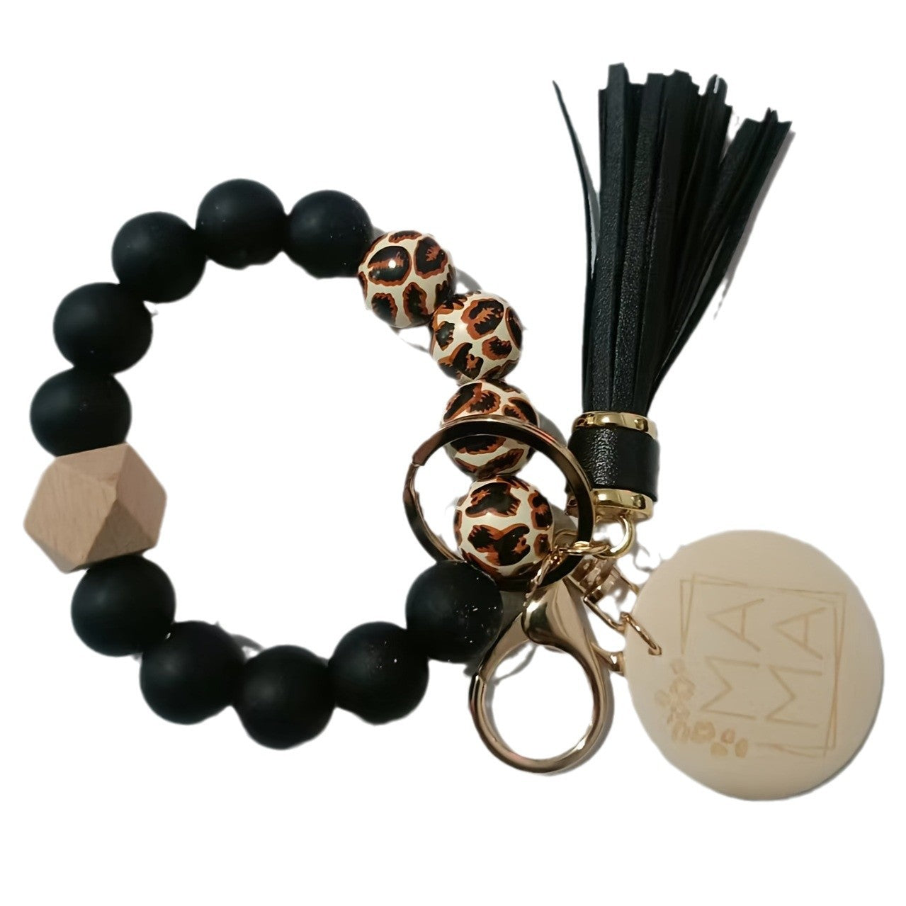 Silicone Beads Bracelet with Tassel & Wooden Bead Keychain - Colorful Gift Accessory