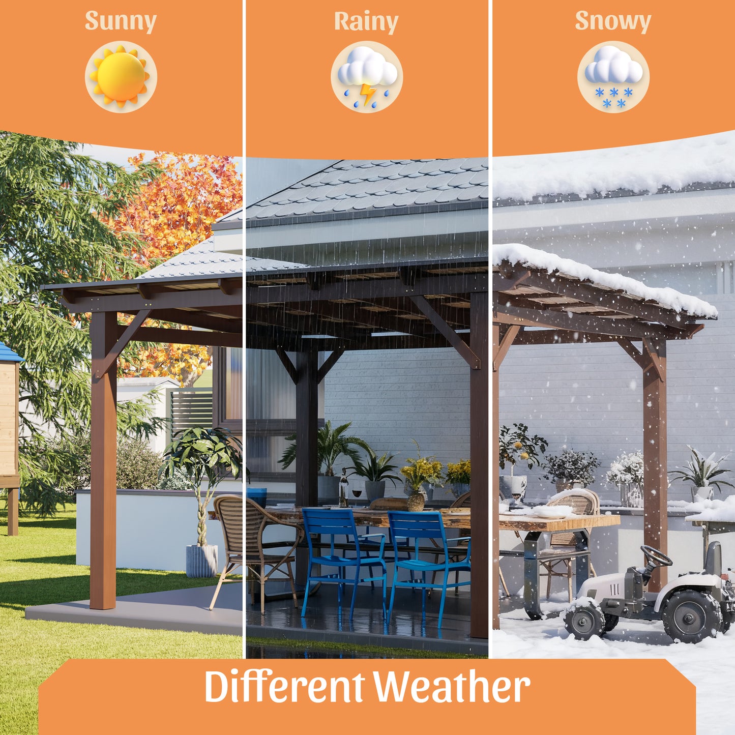 13x10ft Wooden Garden Gazebo with Metal Roof - Brown