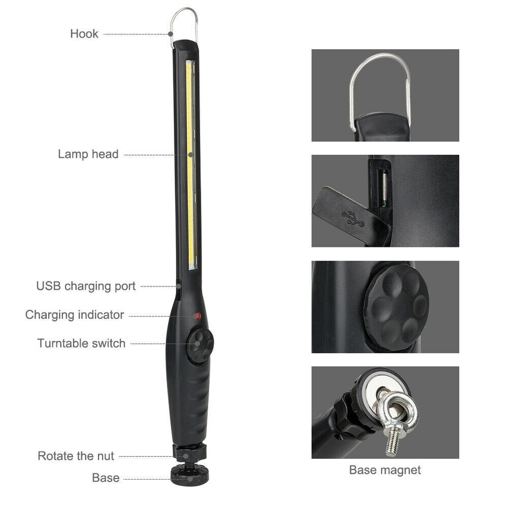 Rechargeable LED Work Light with Magnetic Base & Flexible Cordless Torch - 2 Pack
