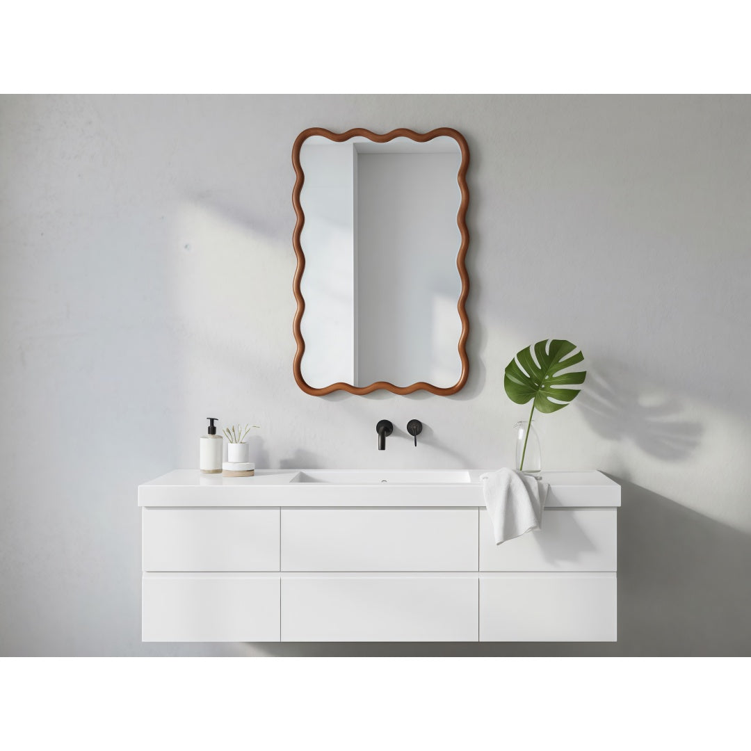 Wavy Rectangle Solid Wood Frame Decorative Mirror - Yellowish Brown 20x30