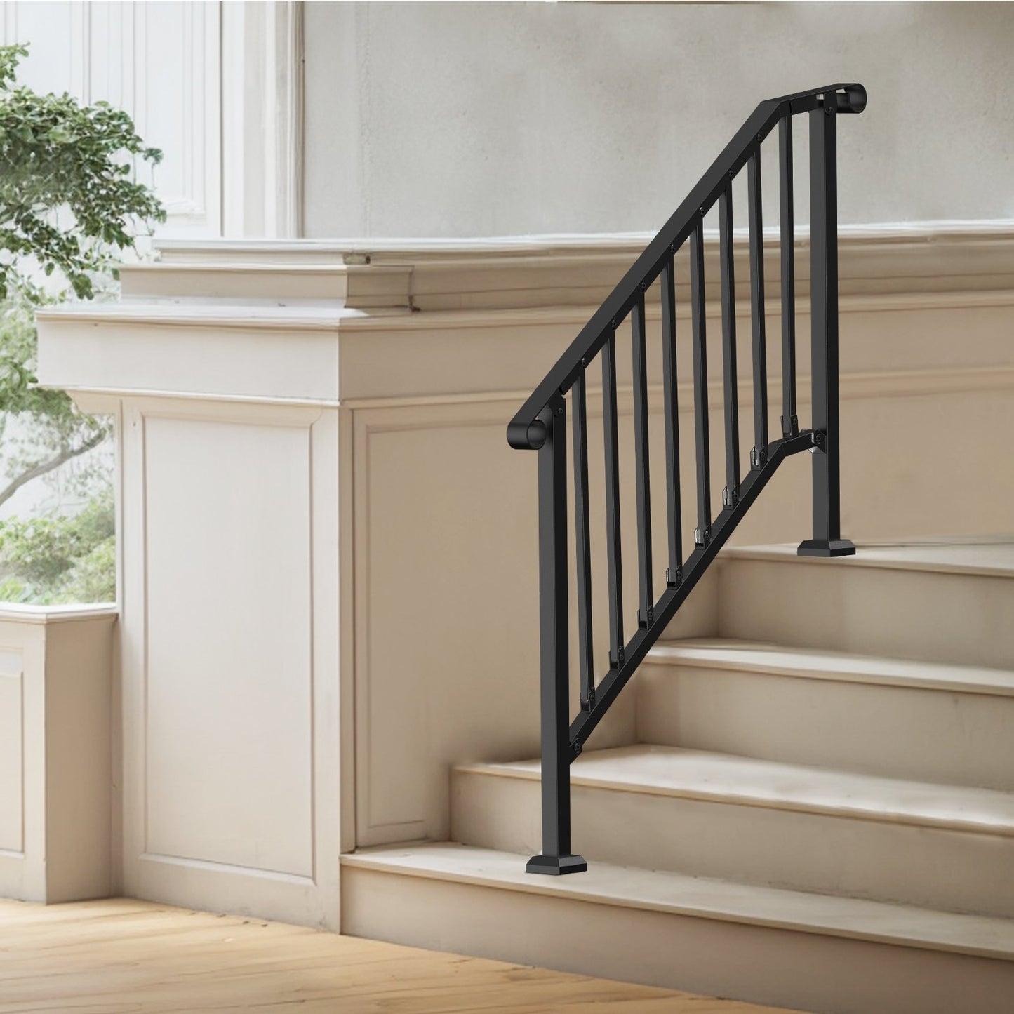 Outdoor Handrail for Steps - Black 3-4 Step Porch Deck Safety Railing