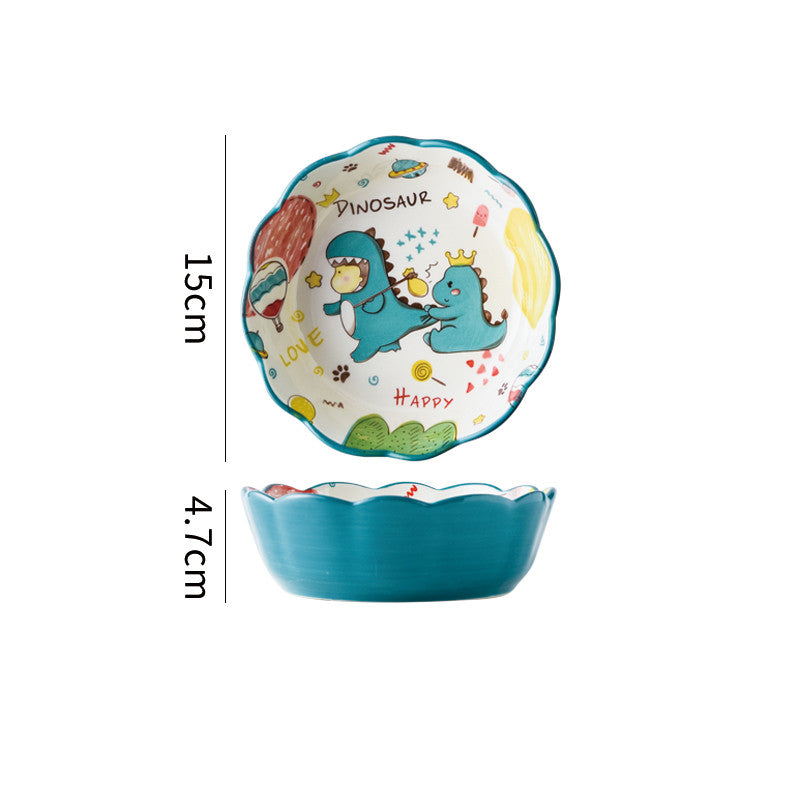 Cartoon Ceramic Dish Set with Dinosaur Pattern - Kitchen Tableware Collection