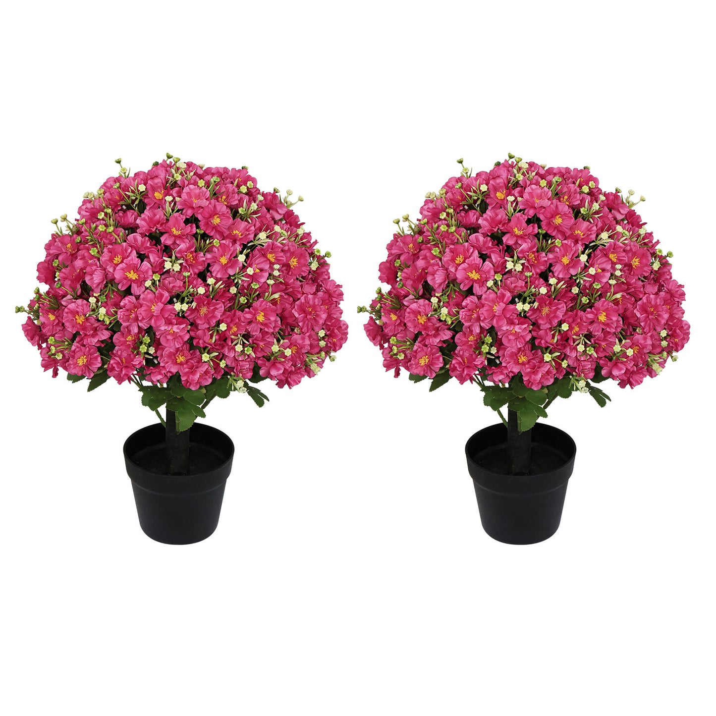 24-Inch Faux Snow Lotus Potted Plant - Rose Red, UV-Resistant