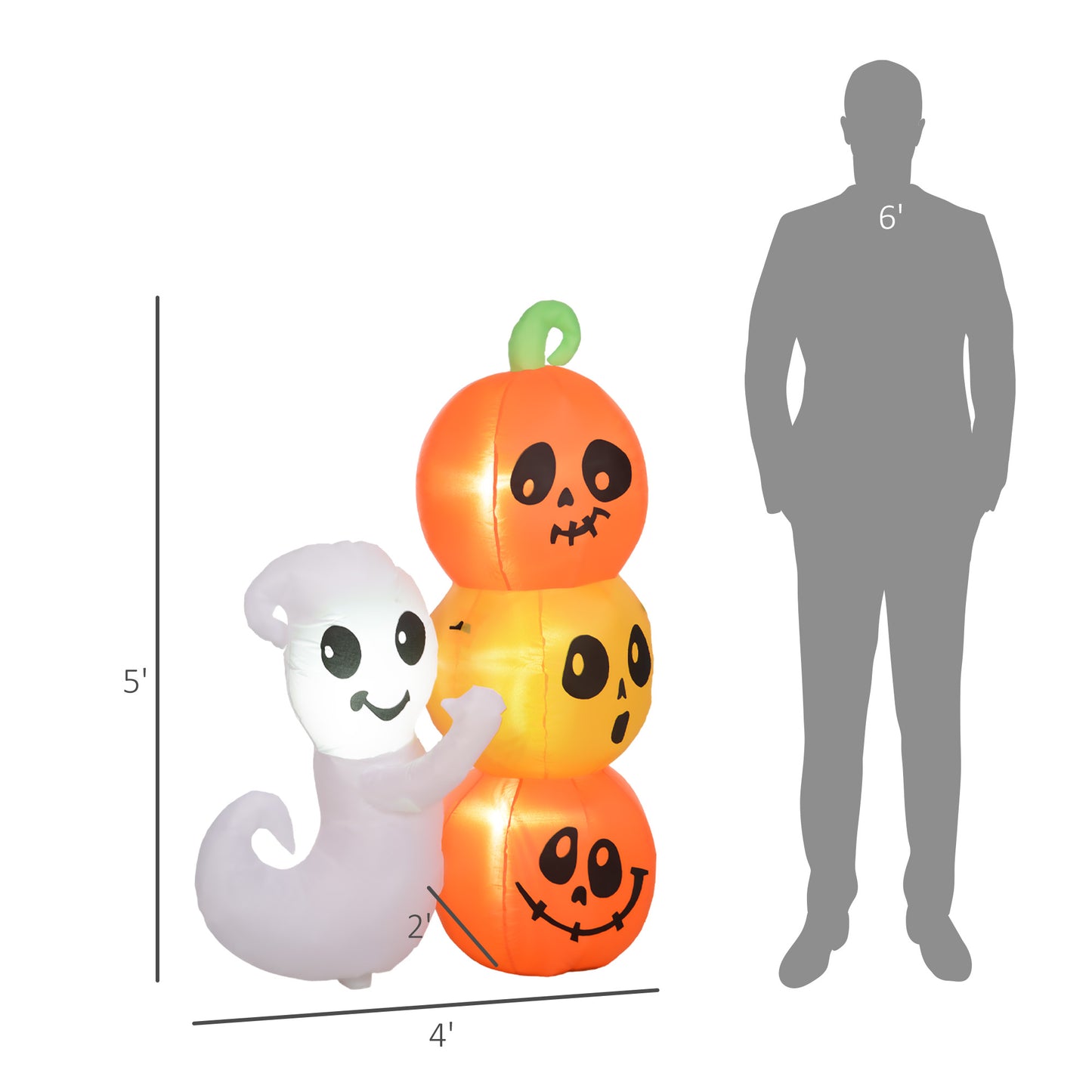 5ft Inflatable Halloween Ghost & Pumpkin Display with LED Lights