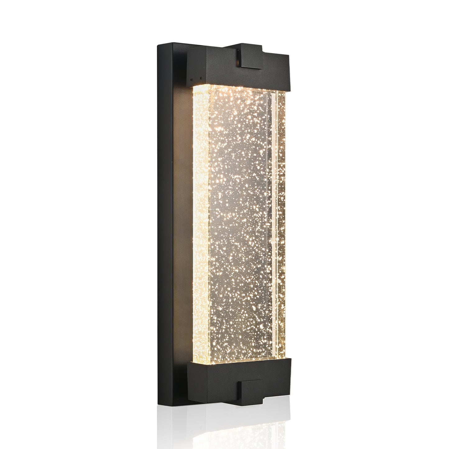 19-Inch Black Aluminum Outdoor Wall Light with Bubble Crystal Glass - Weatherproof Sconce with LED 3000K Warm Light