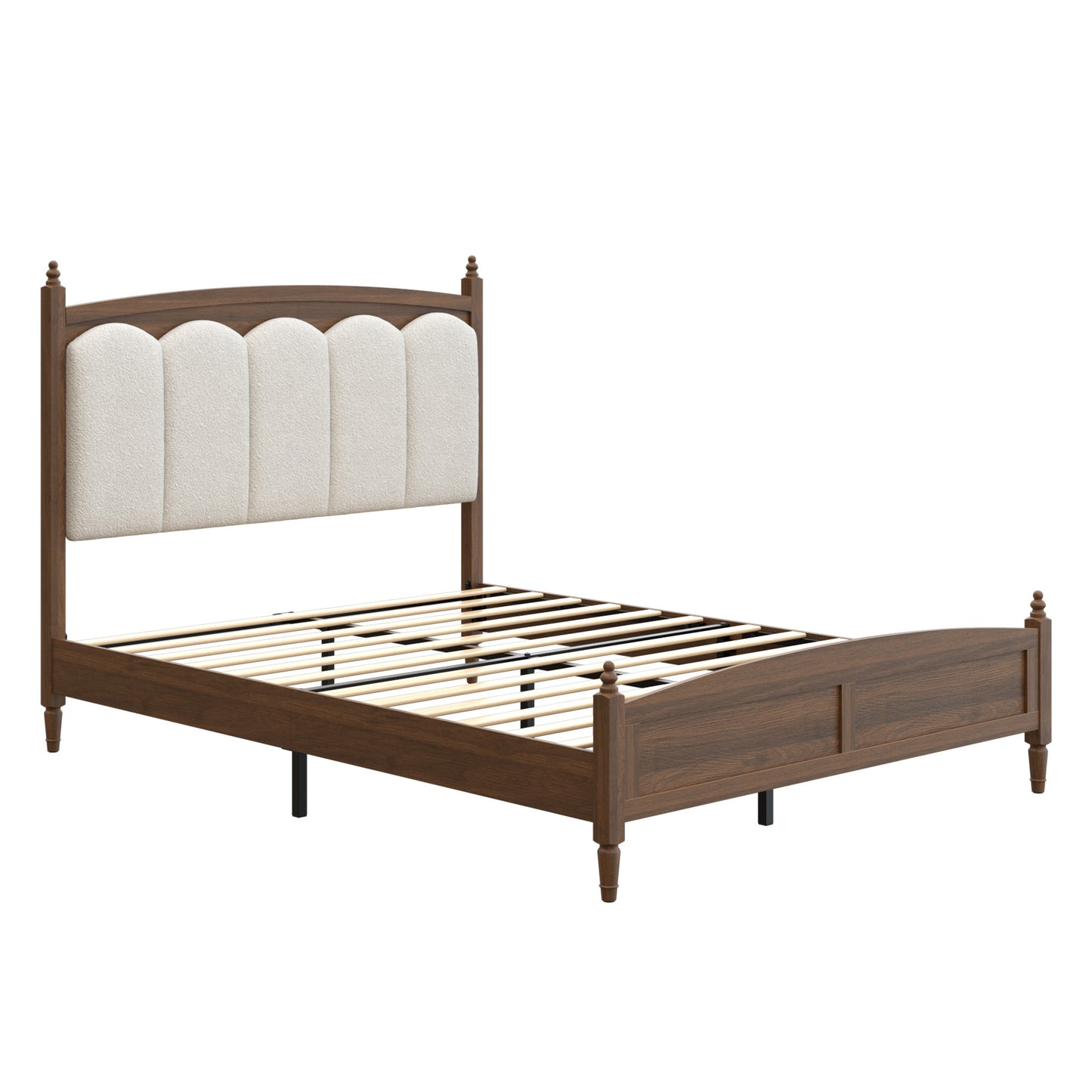Queen Size Platform Bed Frame with Upholstered Headboard - Brown