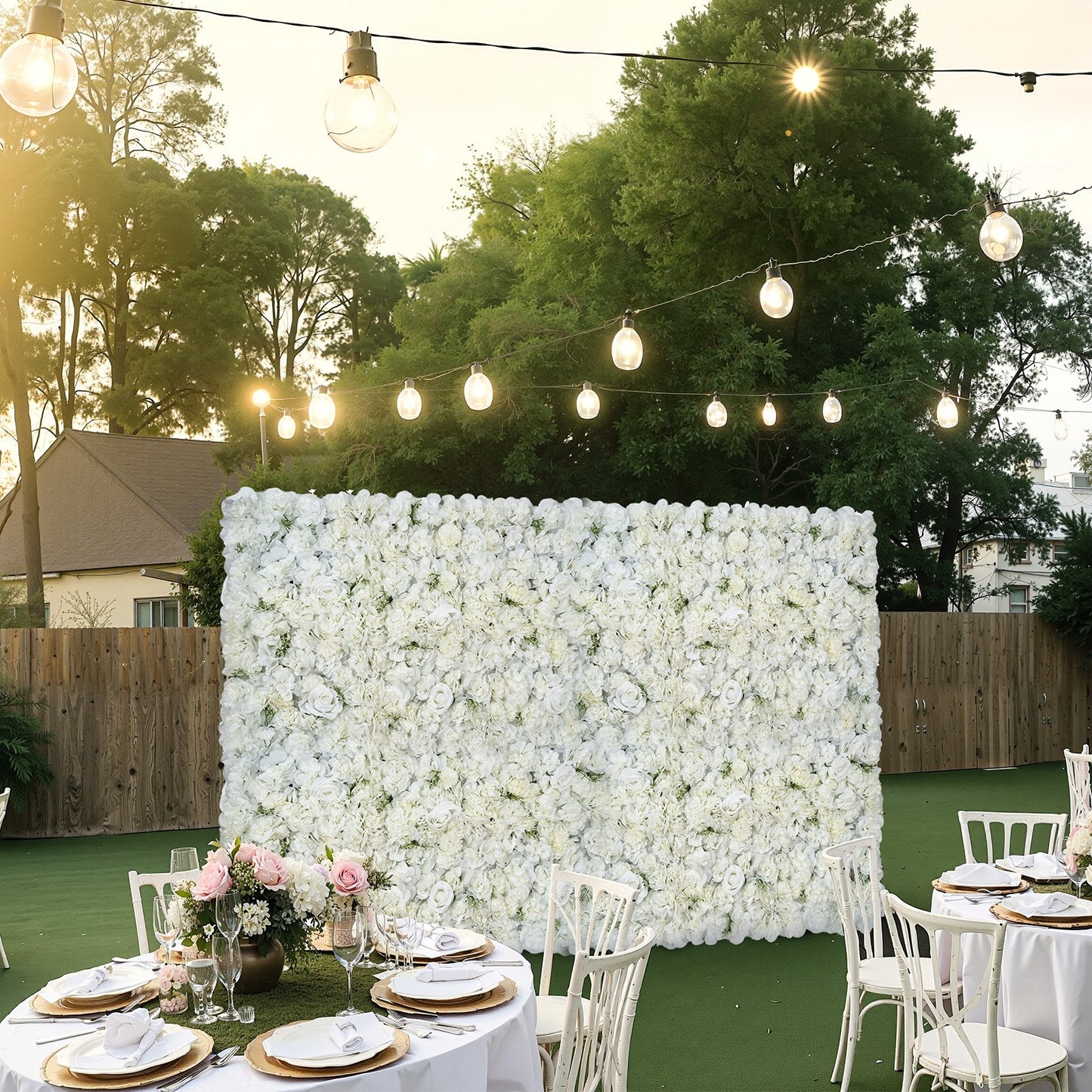 White 3D Flower Wall Panel Set - Artificial Floral Background for Wedding Decor 24 pcs