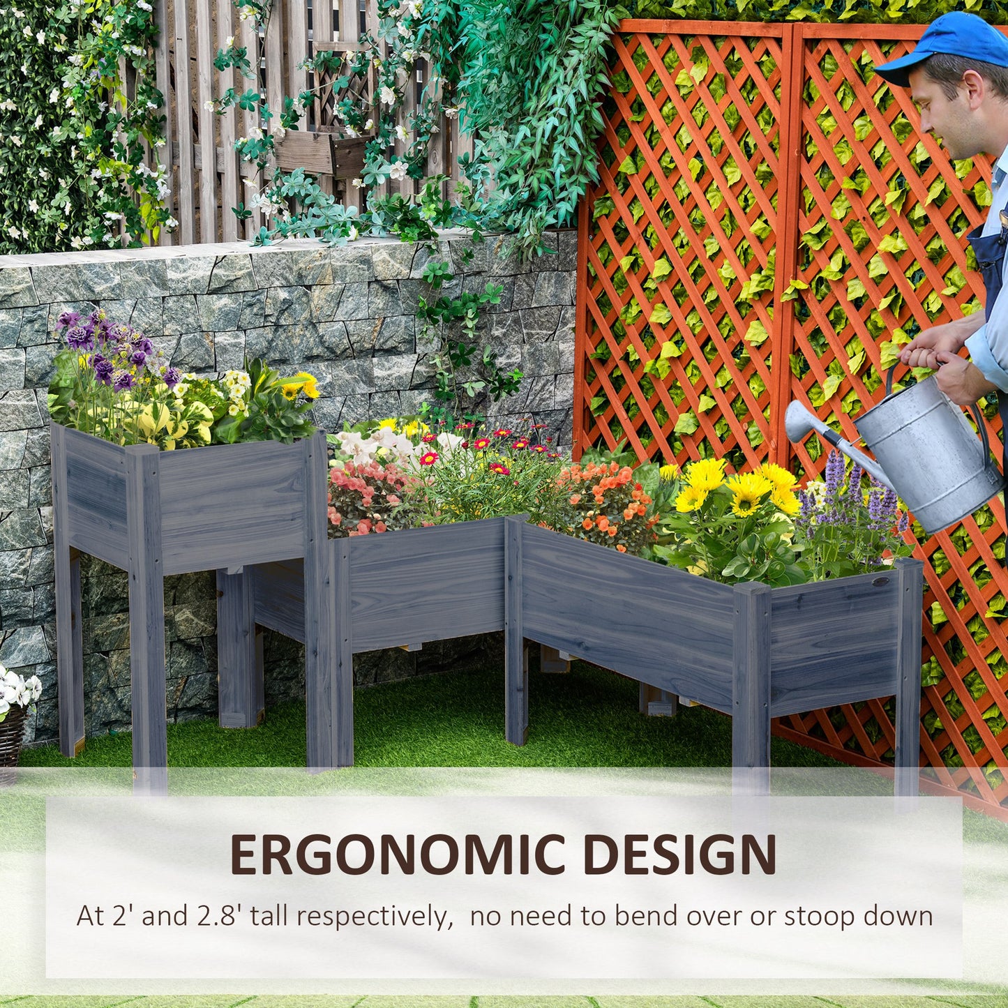 Raised Garden Bed Set of 3 with Legs - Wooden Planter Boxes for Vegetables Herbs