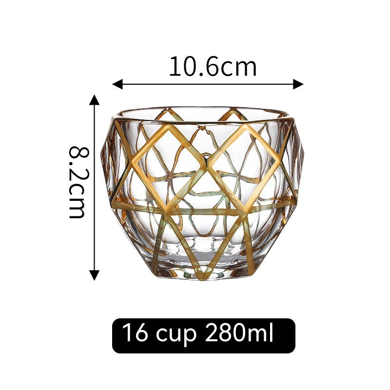 Gold Line Wine Glass Set - Whiskey & Cocktail Drinking Cups for Home Bar