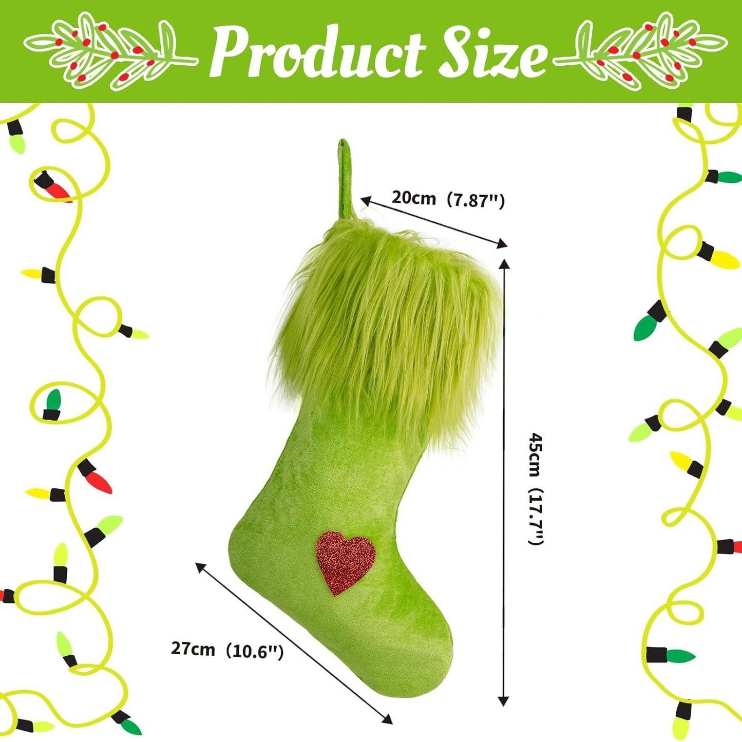 Christmas Green Fur Ornament Stockings Plush Gift Bag Holiday Decor