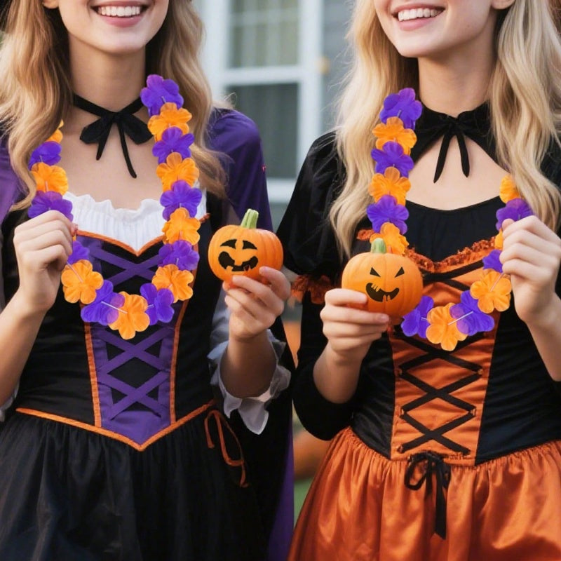 24-Pack Halloween Flower Chains - Orange, Purple, Black Garlands