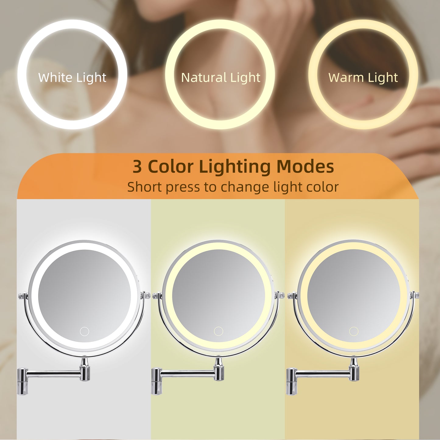 Rechargeable Wall Mounted Makeup Mirror with Lights - Chrome
