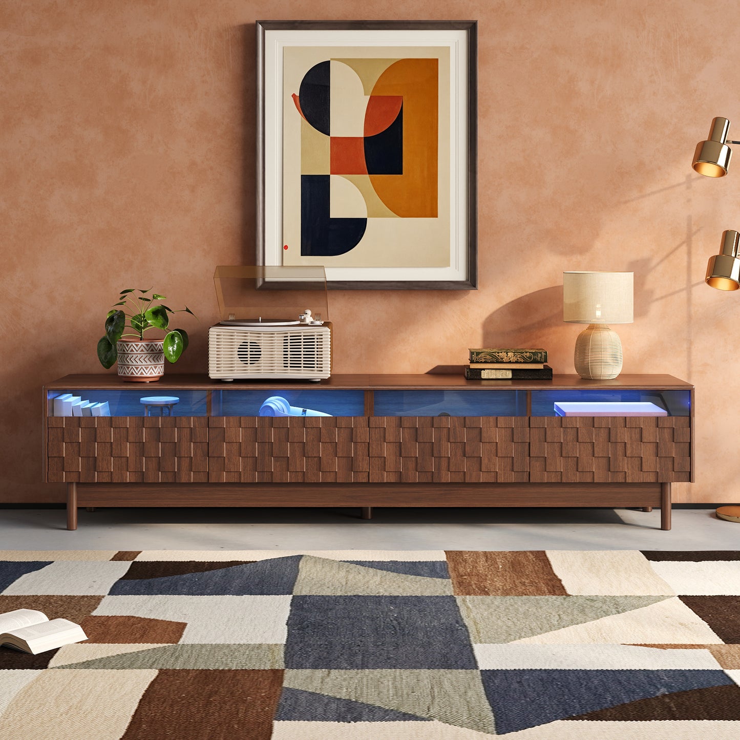 78 Inch TV Stand for Living Room - Modern Entertainment Center with LED Lights and Glass Drawers