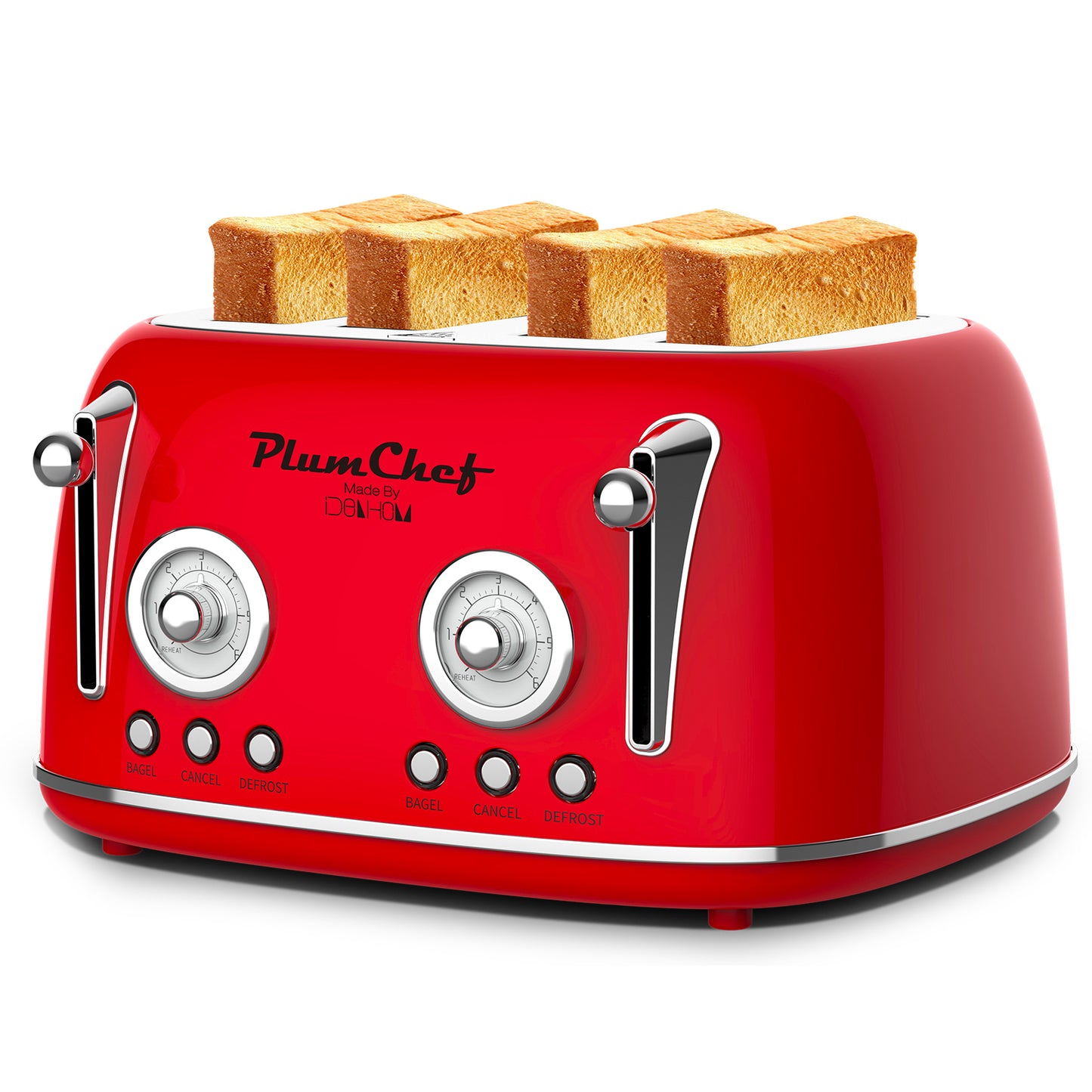 4-Slice Retro Toaster with Dual Control & 6 Browning Settings - Red