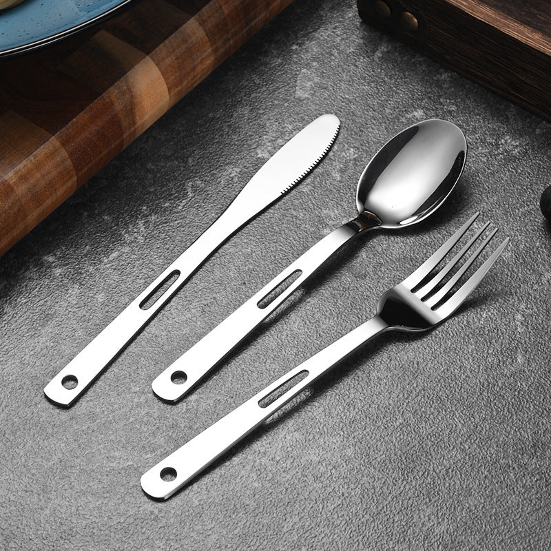 Stainless Steel Cutlery Set 3-Piece Minimalist Dinnerware with Hooks & Cloth Bag