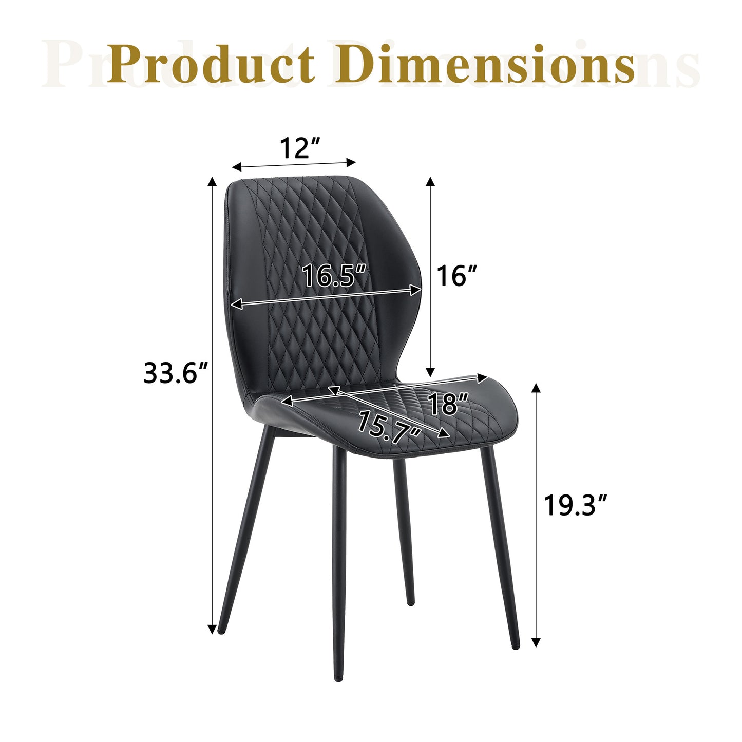 Set Of 4 Modern Light Luxury Black Diamond-quilted PU Chairs With