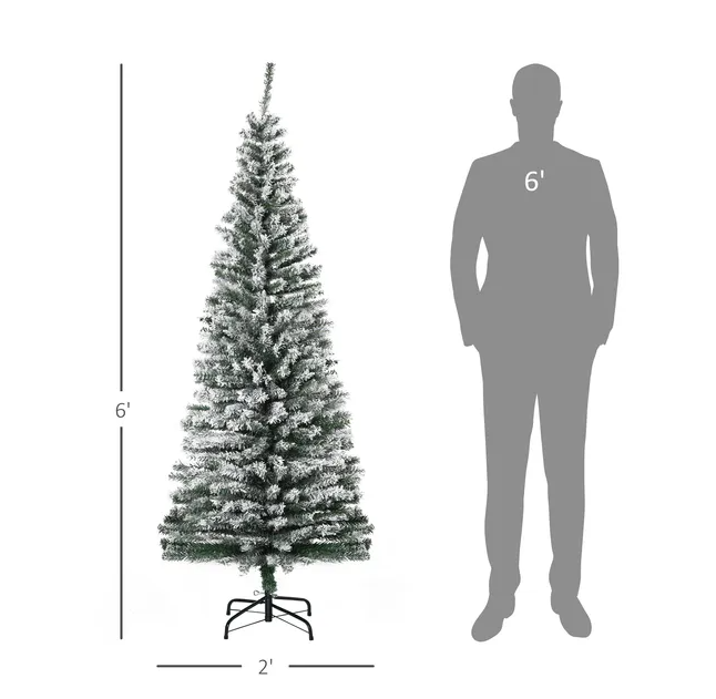 6ft Snow Flocked Artificial Christmas Tree with Metal Stand