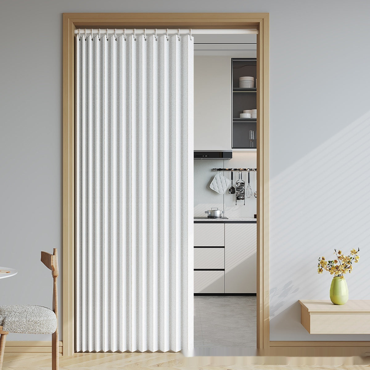 Folding Room Divider Curtain for Home & Garden, Solid Color, Adjustable Size