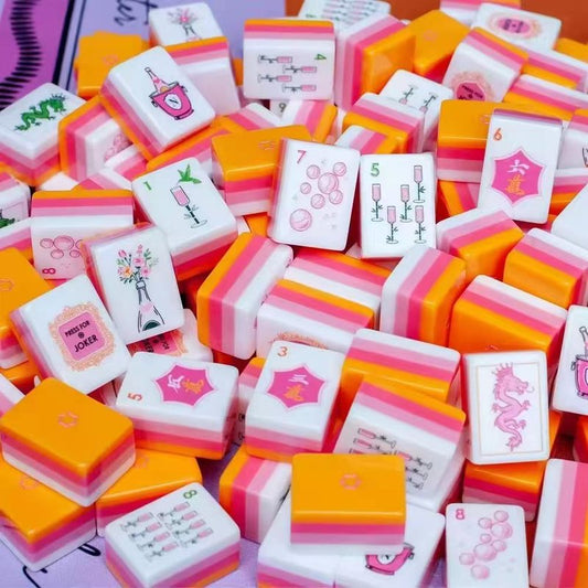 Four Layer Orange Acrylic Mahjong Tiles Set - Hand Shuffled & Portable