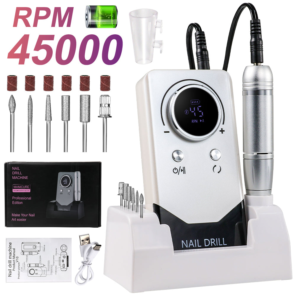 Professional Electric Nail Drill Kit - 45000RPM Rechargeable Portable File