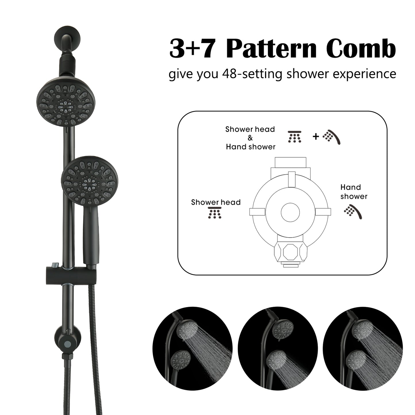Dual Shower System with Handheld 7-Spray - Matte Black