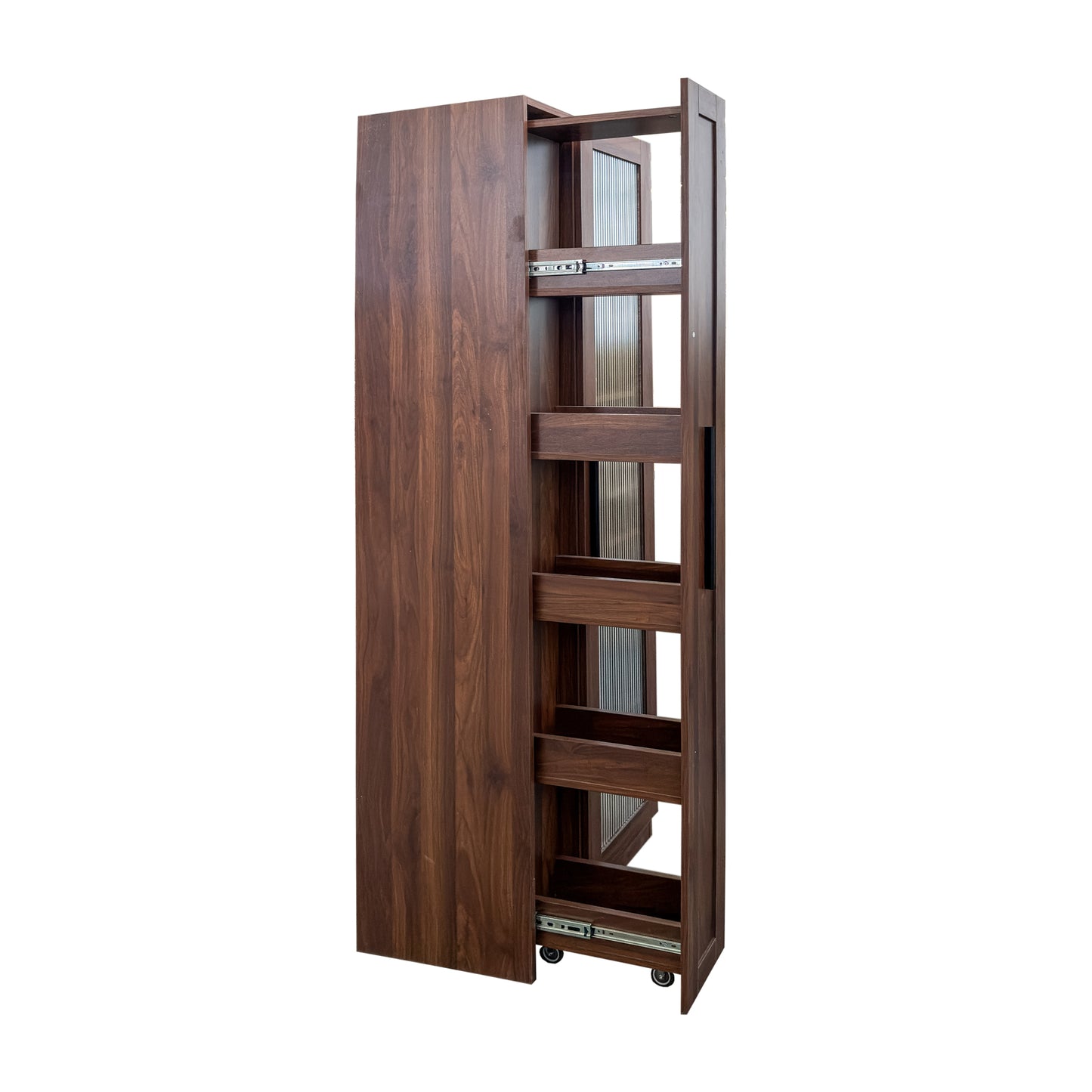 Farmhouse Kitchen Pantry Cabinet with Pull-Out Storage Shelf - Walnut