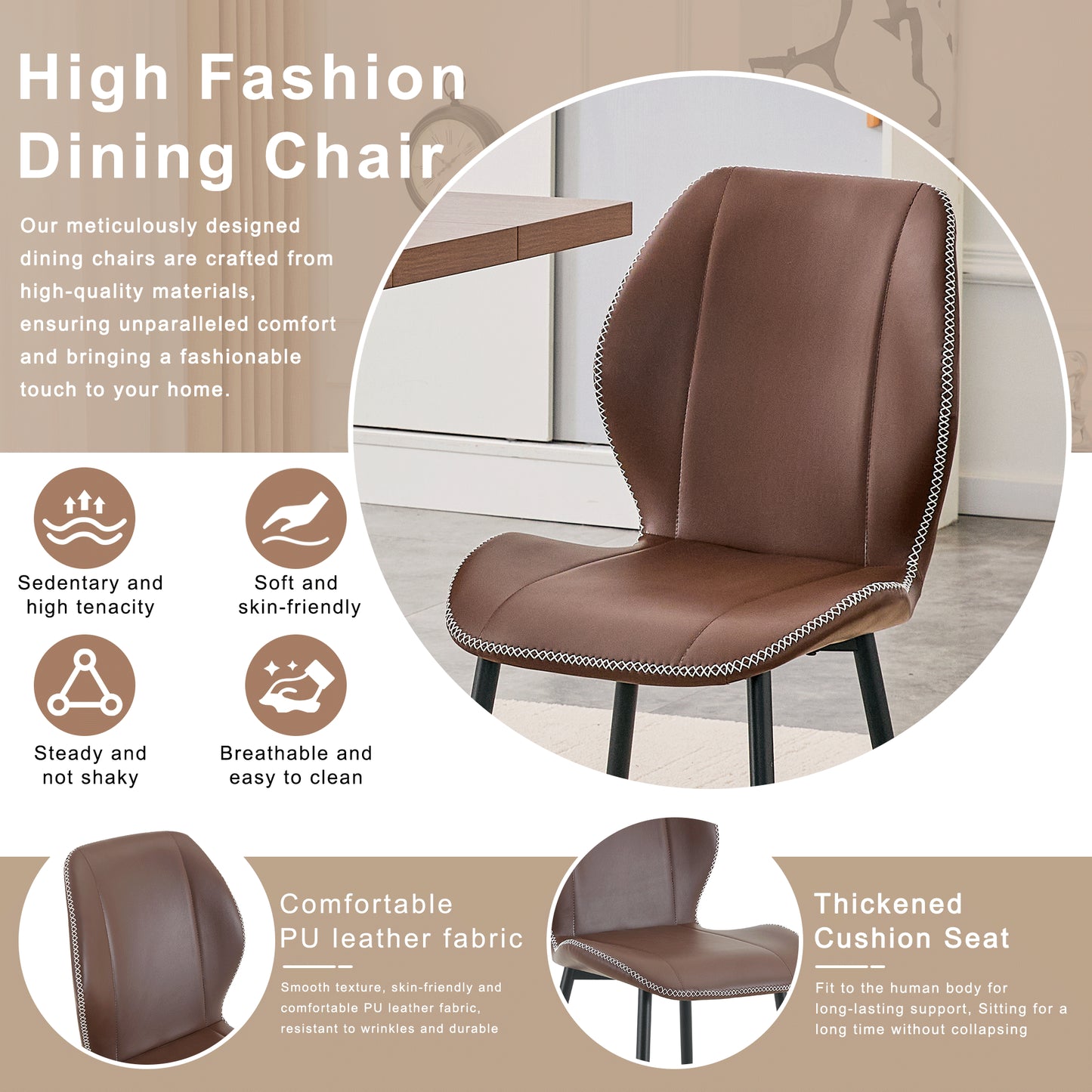4-Pack Brown Coffee Color Light Luxury Household PU Leather Dining