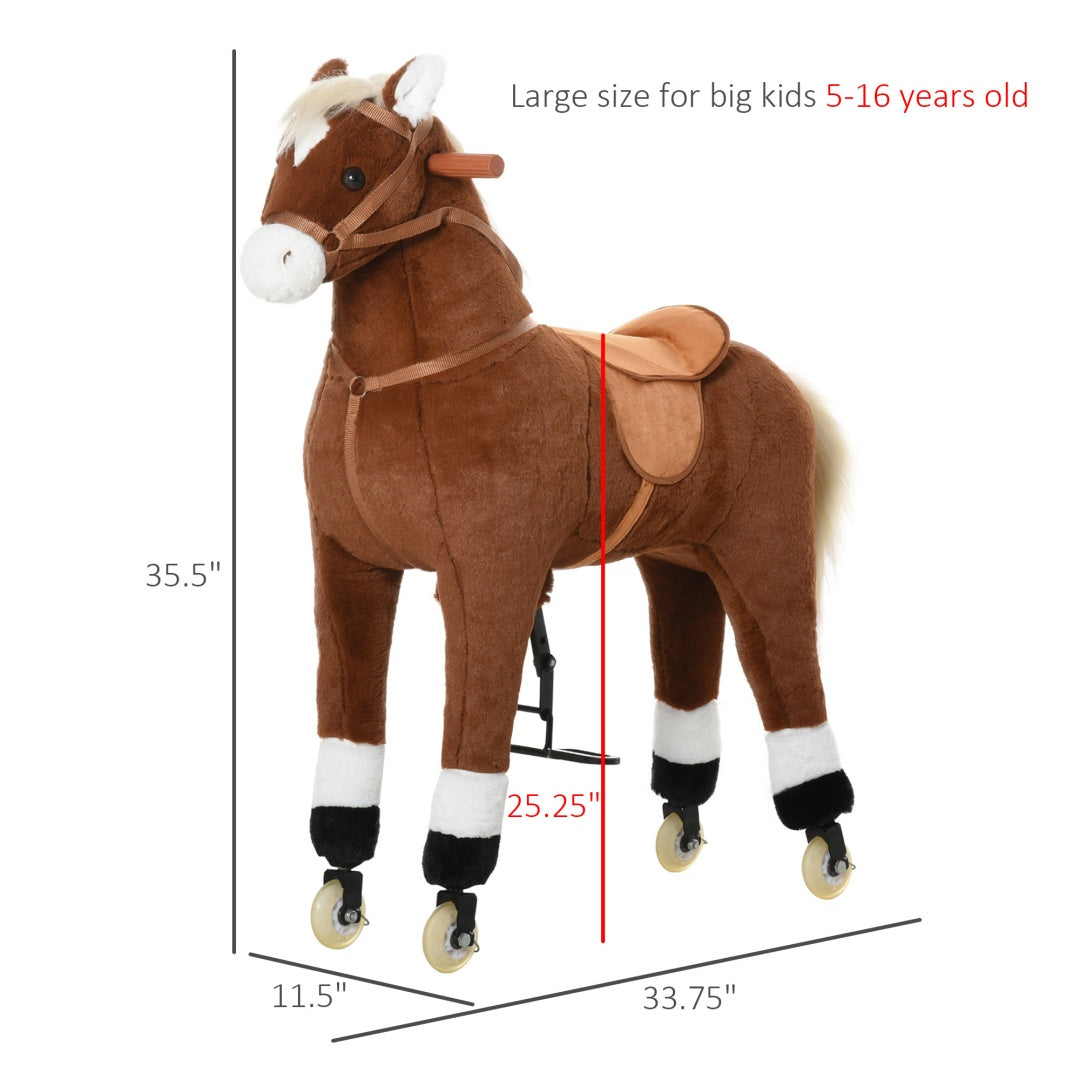 Kids Ride-On Walking Horse with Soft Plush Body - Brown