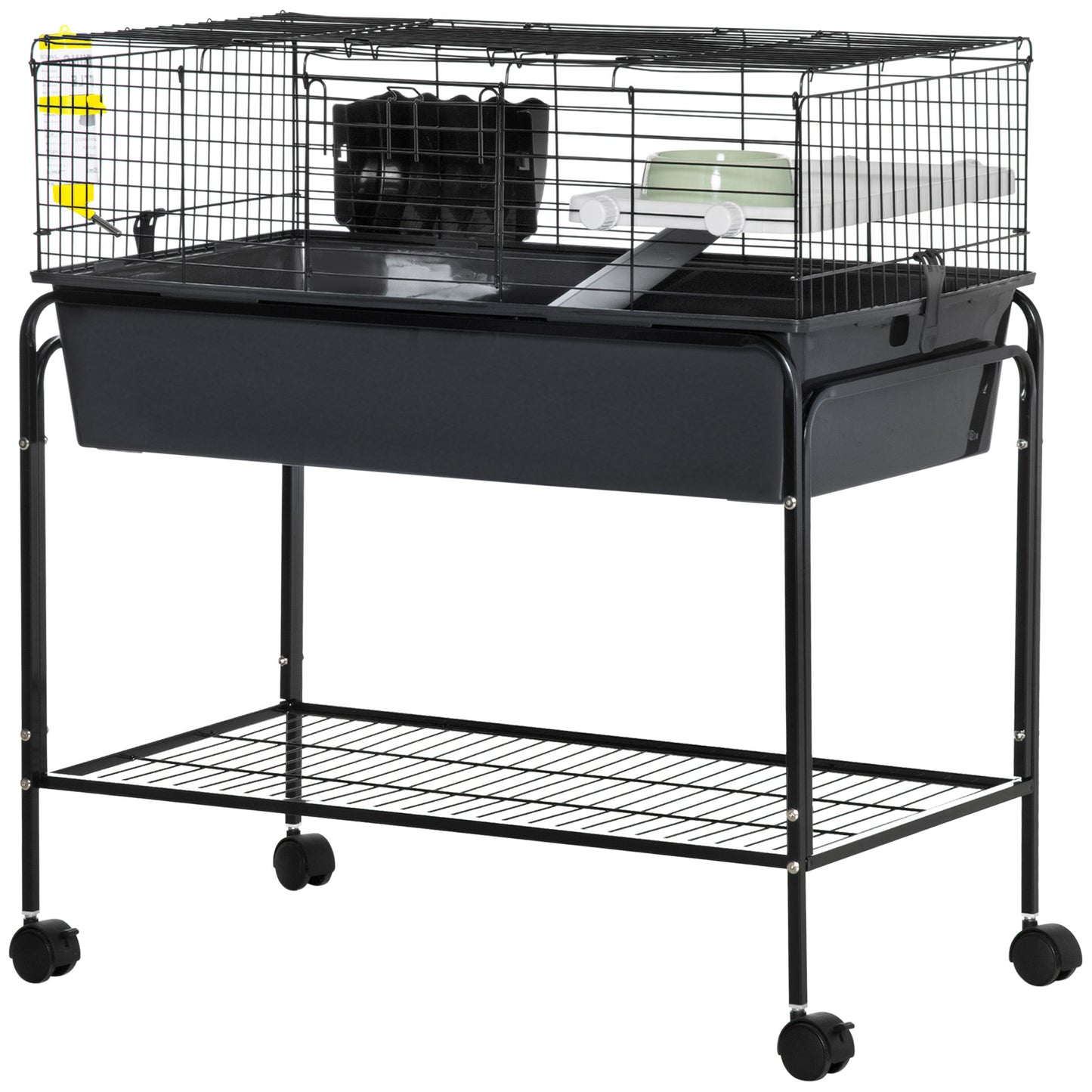 Small Animal Cage with Removable Stand, Wheels & Shelf - 33x18.5x35 in Charcoal Gray