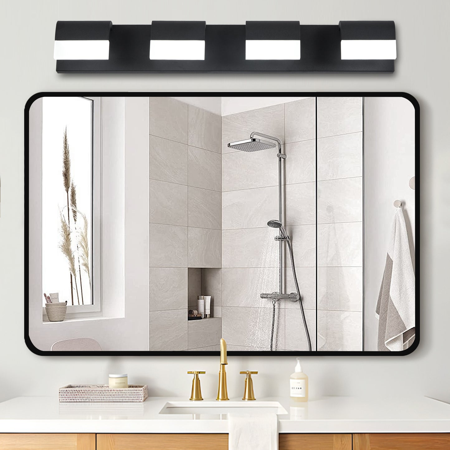 4-Light Modern Matte Black Bathroom Vanity Light Fixture