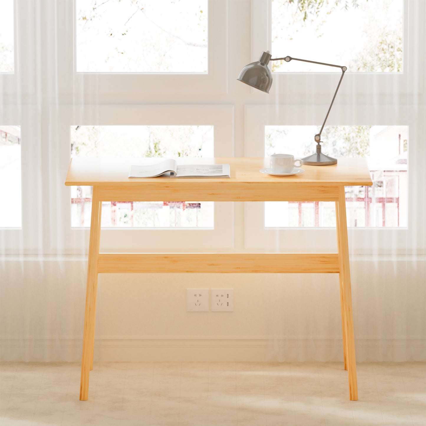 Bamboo Computer Desk - Modern Writing Desk for Home Office