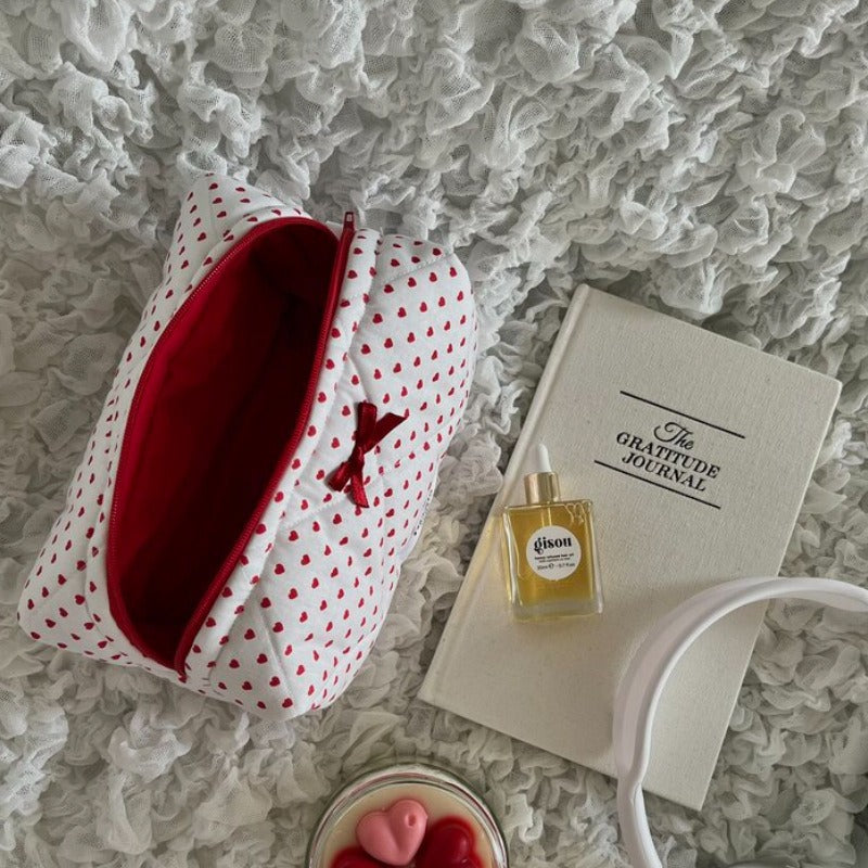Love Heart Bow Tie Cosmetic Bag - Waterproof & Breathable Makeup Storage