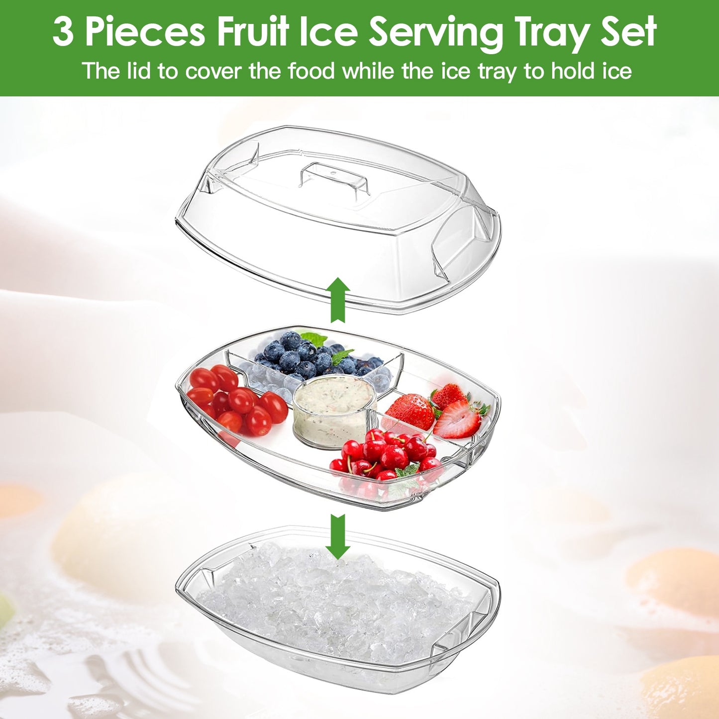 Chilled Veggie Tray with Lid & Compartments - 4-Section Serving Platter
