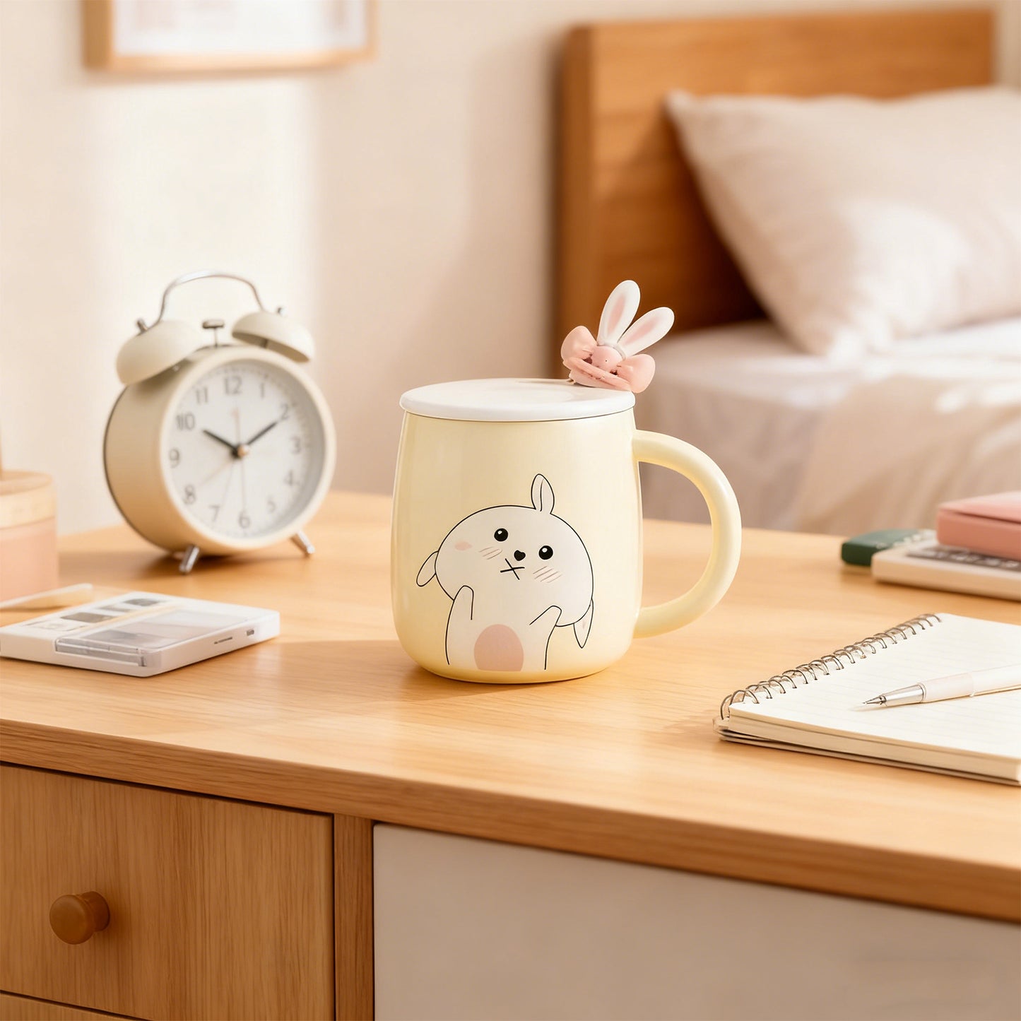 Light Blue Rabbit Bow Ceramic Mug - Cute Drinkware
