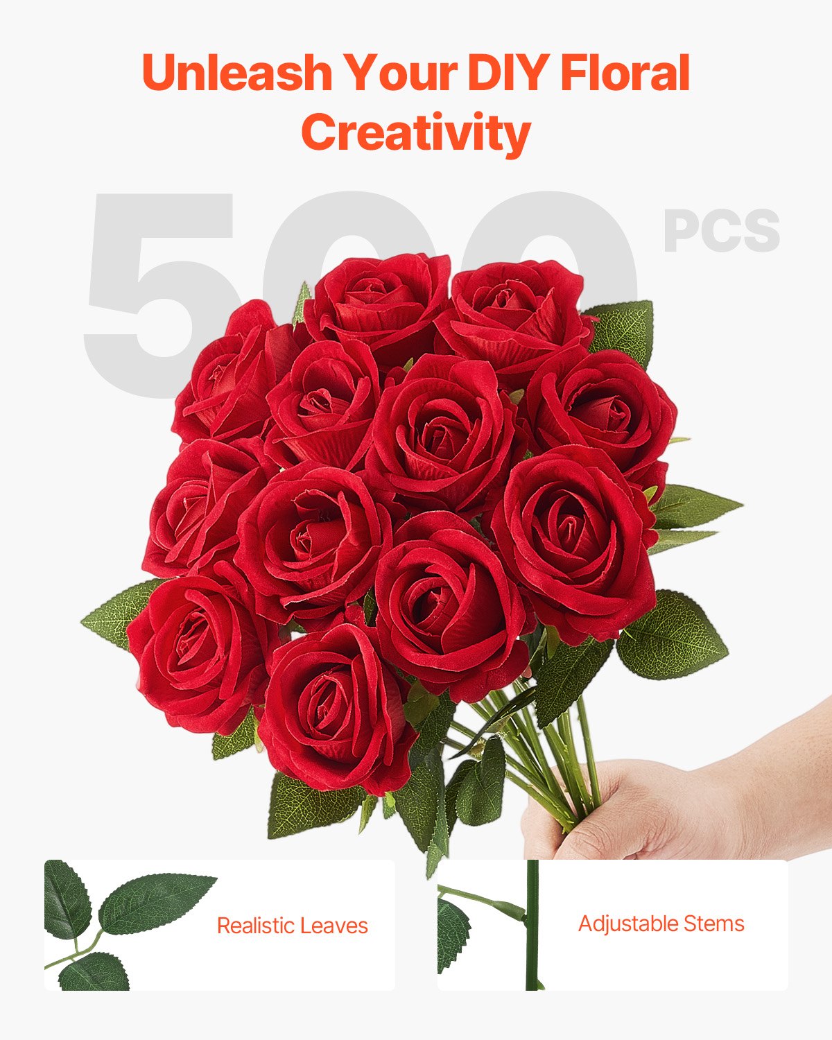 Artificial Red Roses Bouquet - 500 Lifelike Faux Flowers for Home Decor