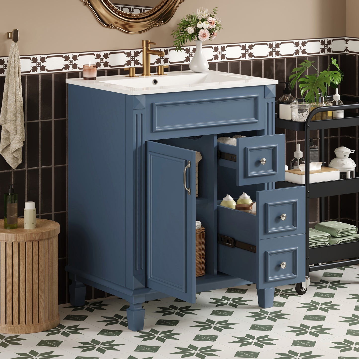 24 Bathroom Vanity With Ceramic Sink, Small Sink Cabinet, Modern