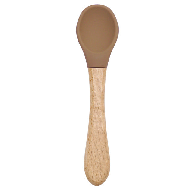 Silicone Wooden Spoon Feeding Set for Kids - Training & Dinnerware